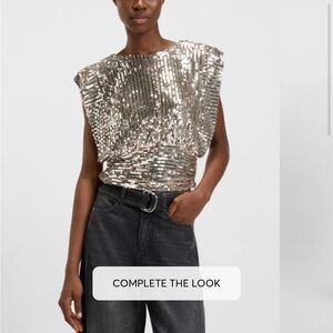 Boss Metallic Sequin Top with Shoulder Pads
